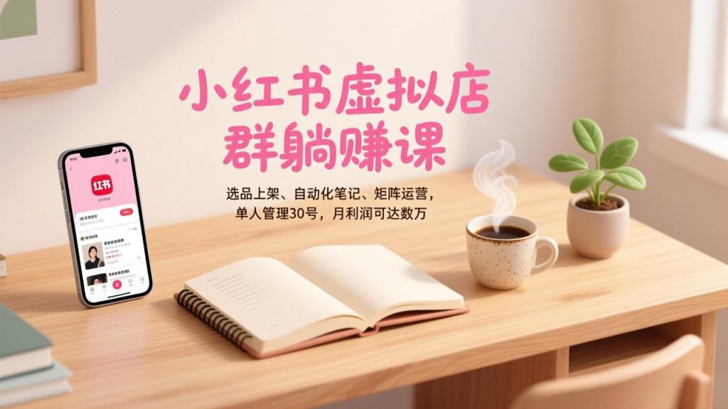 小红书虚拟店群躺赚课，选品上架、自动化笔记、矩阵运营，单人管理30号，月利润可达数万-桀创项目掘金社
