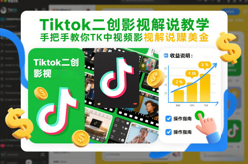 Tiktok二创影视解说教学，手把手教你TK中视频影视解说賺美金(更新26年1月)-桀创项目掘金社