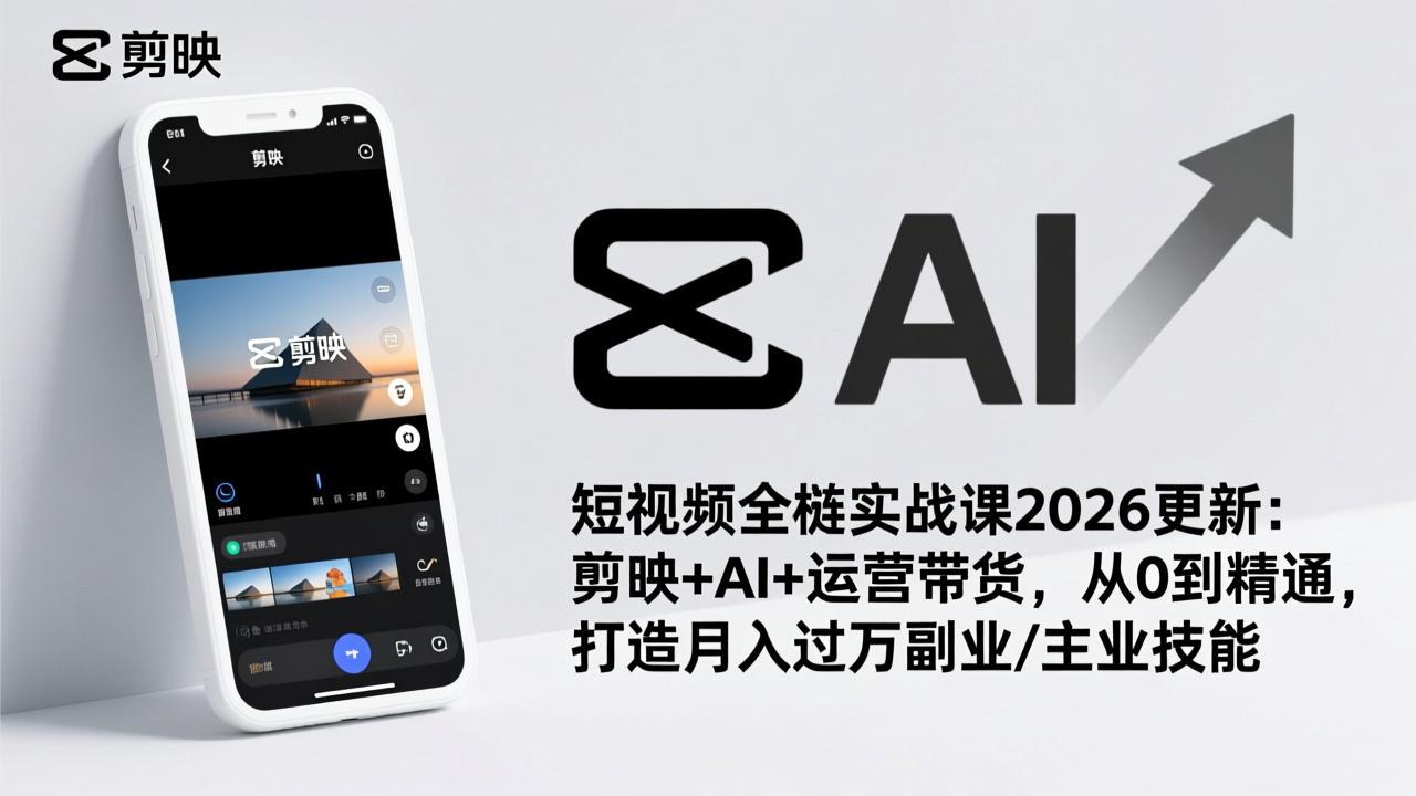 短视频全栈实战课2026更新：剪映+AI+运营带货，从0到精通，打造月入过万副业/主业技能-桀创项目掘金社
