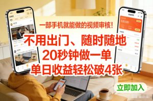 一部手机就能做的视频审核！不用出门，随时随地，20秒钟做一单，单日收益轻松破4张【揭秘】-桀创项目掘金社