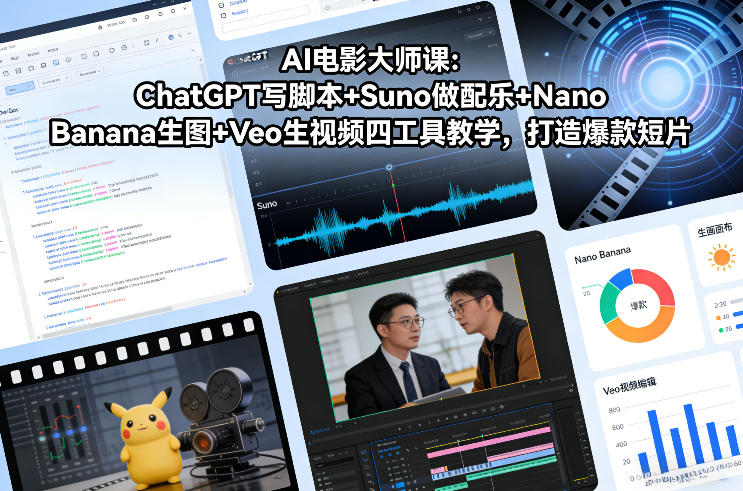 AI电影大师课：ChatGPT写脚本+Suno做配乐+Nano Banana生图+Veo生视频，打造爆款短片-桀创项目掘金社
