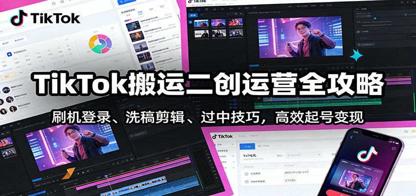 TikTok搬运二创运营全攻略：刷机登录、洗稿剪辑 、过中技巧，高效起号变现-桀创项目掘金社