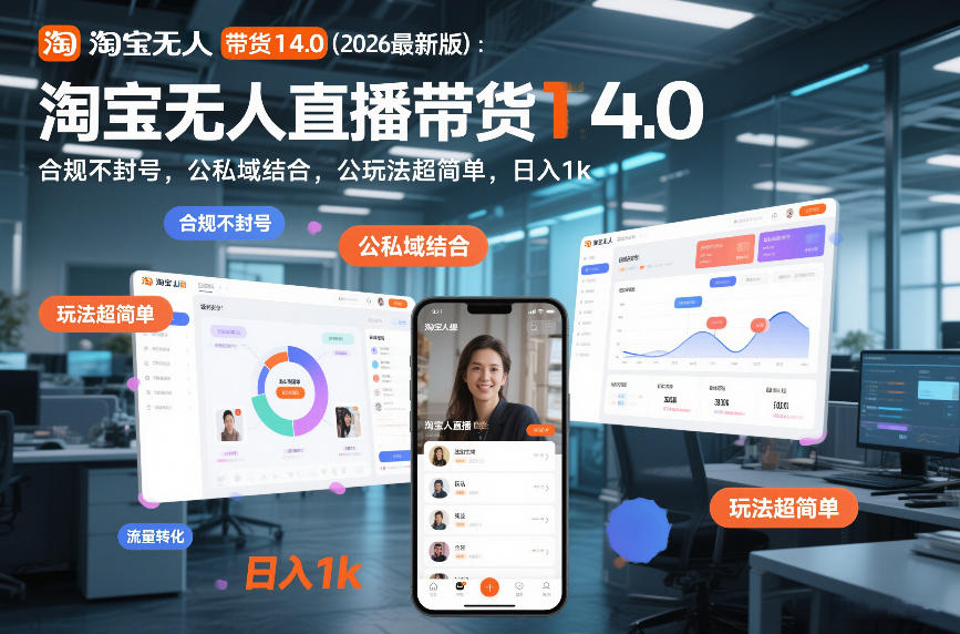 淘宝无人直播带货14.0(2026最新版)：合规不封号，公私域结合，玩法超简单，日入1k+【揭秘】-桀创项目掘金社