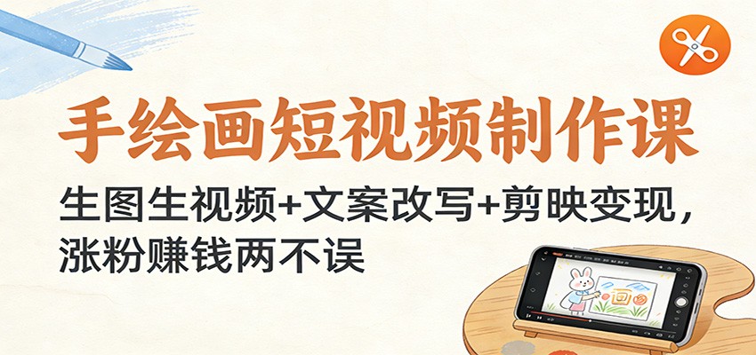 手绘画短视频制作课：生图生视频+文案改写+剪映变现，涨粉赚钱两不误-桀创项目掘金社