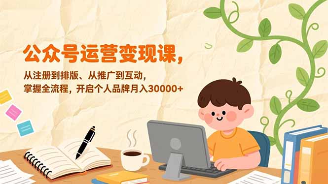公众号运营变现课，从注册到排版、从推广到互动，掌握全流程，开启个人品牌月入30000+-桀创项目掘金社