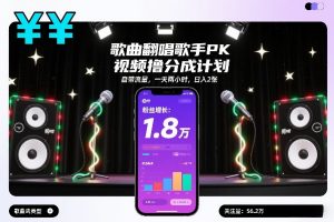 歌曲翻唱歌手PK视频撸分成计划,自带流量,一天两小时,日入2张-桀创项目掘金社