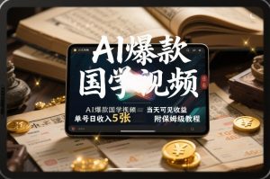 AI爆款国学视频，独家起号方法，小白直接上手，当天可见收益，单号日收入5张+附保姆级教程-桀创项目掘金社