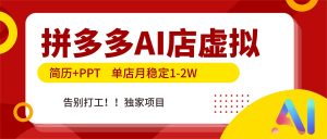 拼多多AI店，简历+PPT，单店月稳定1-2W，告别打工，独家项目！-桀创项目掘金社