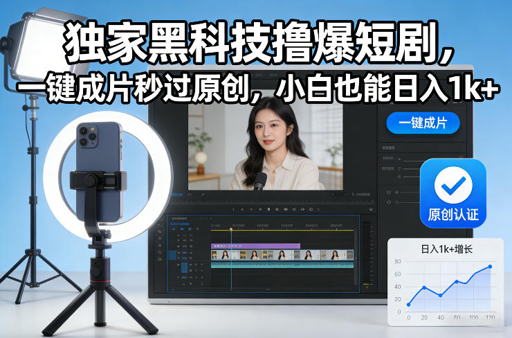 独家黑科技撸爆短剧，一键成片秒过原创，小白也能日入1k+【揭秘】-桀创项目掘金社