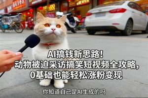 AI搞钱新思路！动物被迫采访搞笑短视频全攻略，0基础也能轻松涨粉变现-桀创项目掘金社