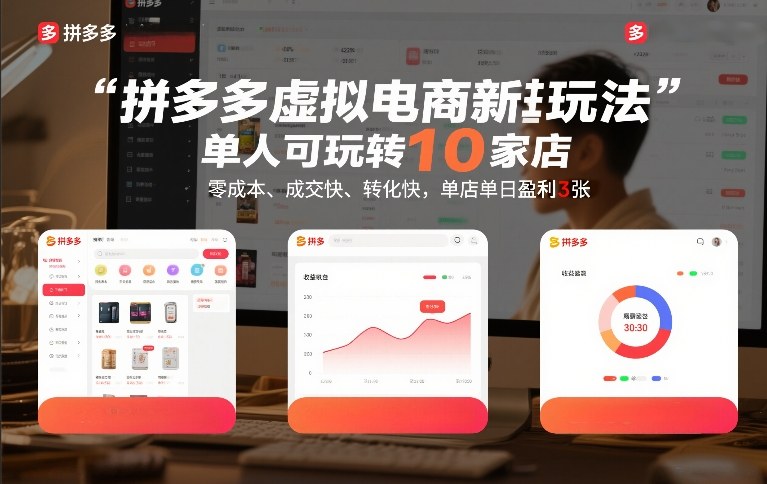 拼多多虚拟电商新玩法，单人可玩转10家店，零成本、成交快、转化快，单店单日盈利3张【揭秘】-桀创项目掘金社