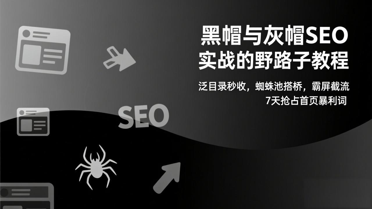 黑帽与灰帽SEO实战的野路子教程：泛目录秒收，蜘蛛池搭桥，霸屏截流，7天抢占首页暴利词-桀创项目掘金社