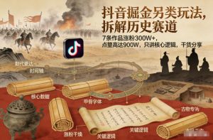 抖音掘金另类玩法，拆解历史赛道，7条作品涨粉300W+，点赞量高达900W，只讲核心逻辑，干货分享-桀创项目掘金社