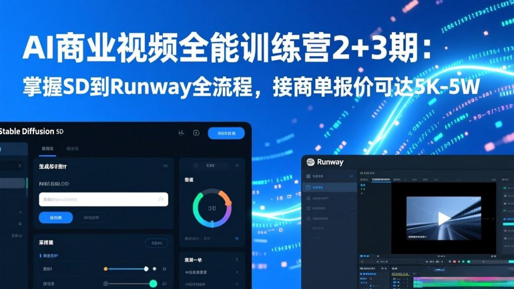 AI商业视频全能训练营2+3期:掌握SD到Runway全流程,接商单报价可达5K-5W-桀创项目掘金社