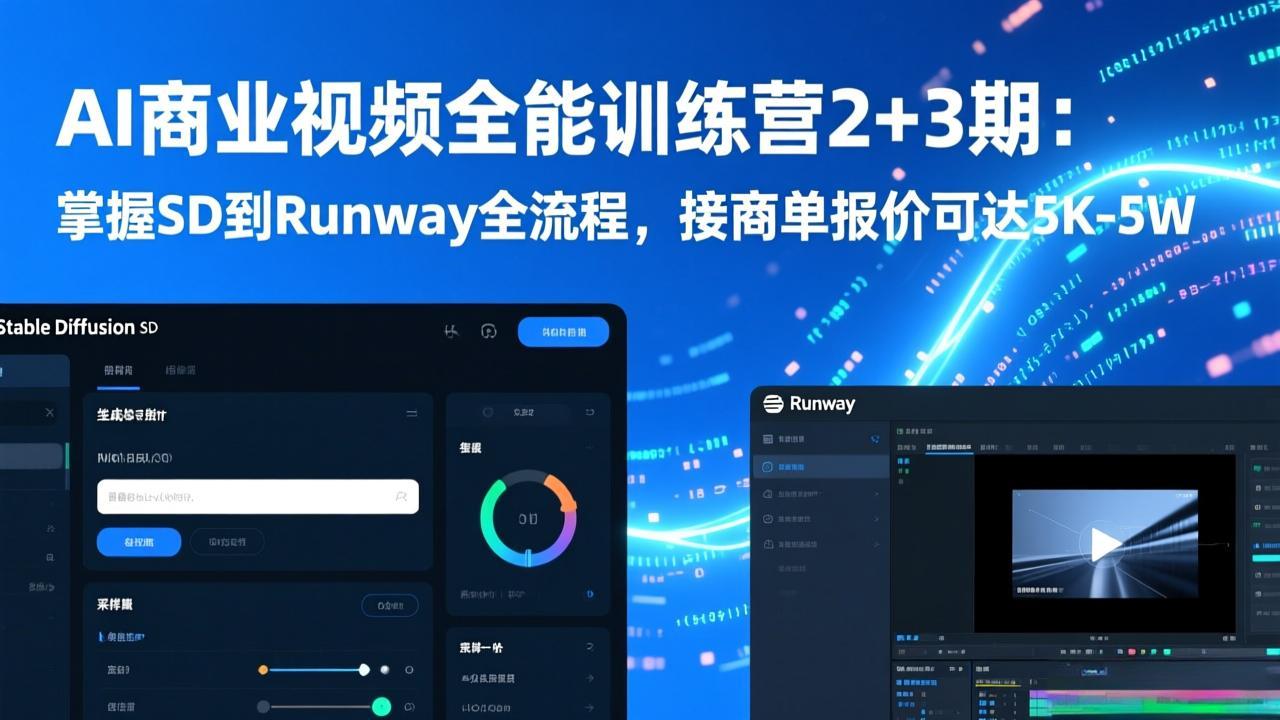 AI商业视频全能训练营2+3期:掌握SD到Runway全流程,接商单报价可达5K-5W-桀创项目掘金社