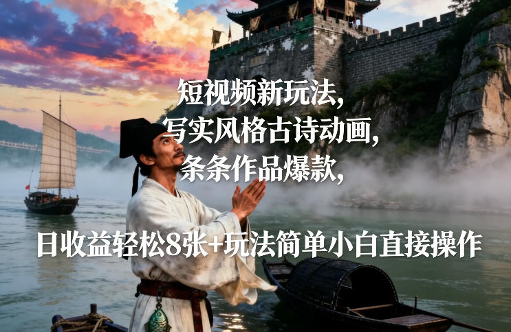 短视频新玩法，写实风格古诗动画，条条作品爆款，日收益轻松8张+玩法简单小白直接操作-桀创项目掘金社