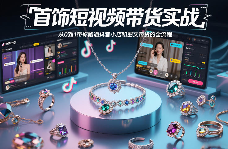 首饰短视频带货实战，从0到1带你跑通抖音小店和图文带货的全流程-桀创项目掘金社