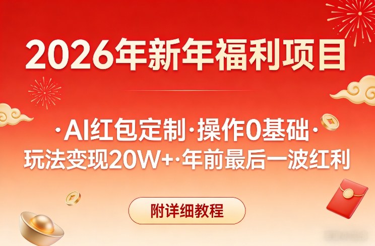 新年福利项目，AI红包定制，操作0基础，玩法变现20W+年前最后一波红利，附详细教程-桀创项目掘金社