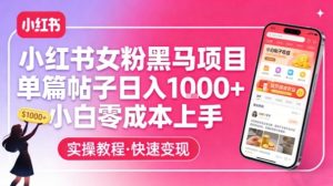 小红书女粉黑马项目，单篇帖子日入1k+，小白零成本上手-桀创项目掘金社