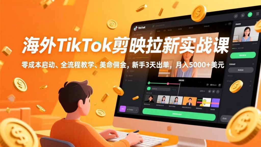 海外TikTok剪映拉新实战课，零成本启动、全流程教学、美金佣金，新手3天出单，月入5000+美元-桀创项目掘金社