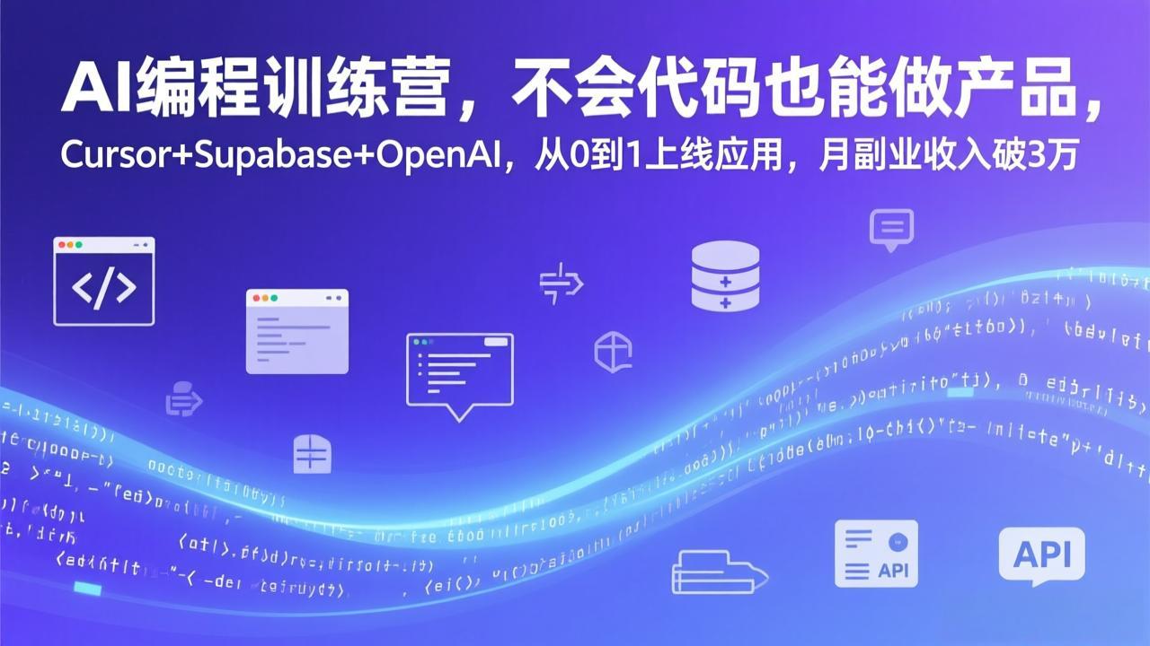 AI编程训练营，不会代码也能做产品，Cursor+Supabase+OpenAI，从0到1上线应用，月副业收入破3万-桀创项目掘金社