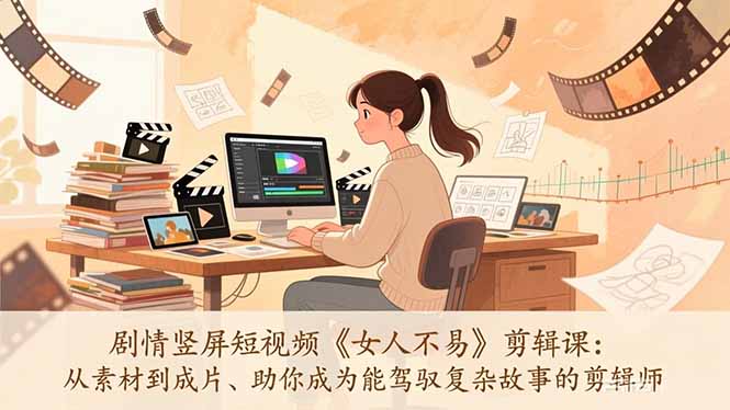 剧情竖屏短视频《女人不易》剪辑课：从素材到成片、助你成为能驾驭复杂故事的剪辑师-桀创项目掘金社