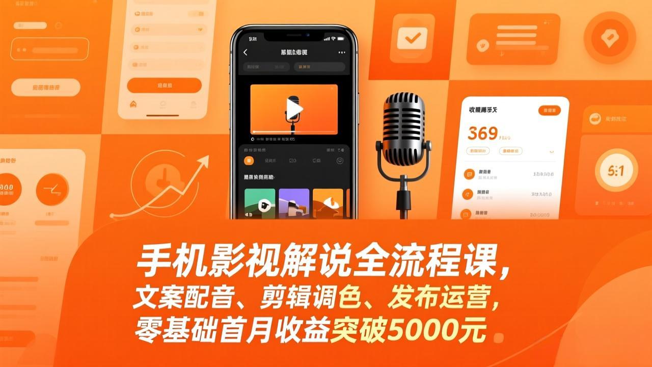 手机影视解说全流程课,文案配音、剪辑调色、发布运营,零基础首月收益突破5000元-桀创项目掘金社