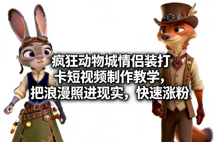 疯狂动物城情侣装打卡短视频制作教学，把浪漫照进现实，快速涨粉-桀创项目掘金社