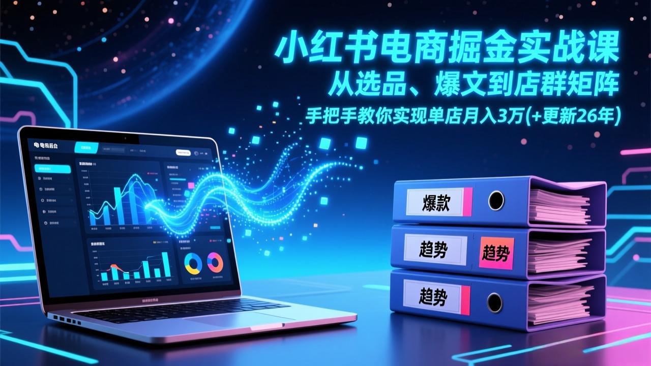 小红书电商掘金实战课，从选品、爆文到店群矩阵，手把手教你实现单店月入3万+(更新26年-桀创项目掘金社