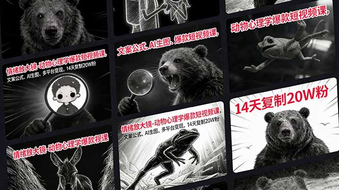 情绪放大镜-动物心理学爆款短视频课，文案公式、AI生图、多平台变现，14天复制20W粉-桀创项目掘金社