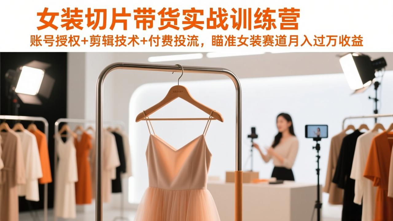 女装切片带货实战训练营，账号授权+剪辑技术+付费投流，瞄准女装赛道月入过万收益-桀创项目掘金社