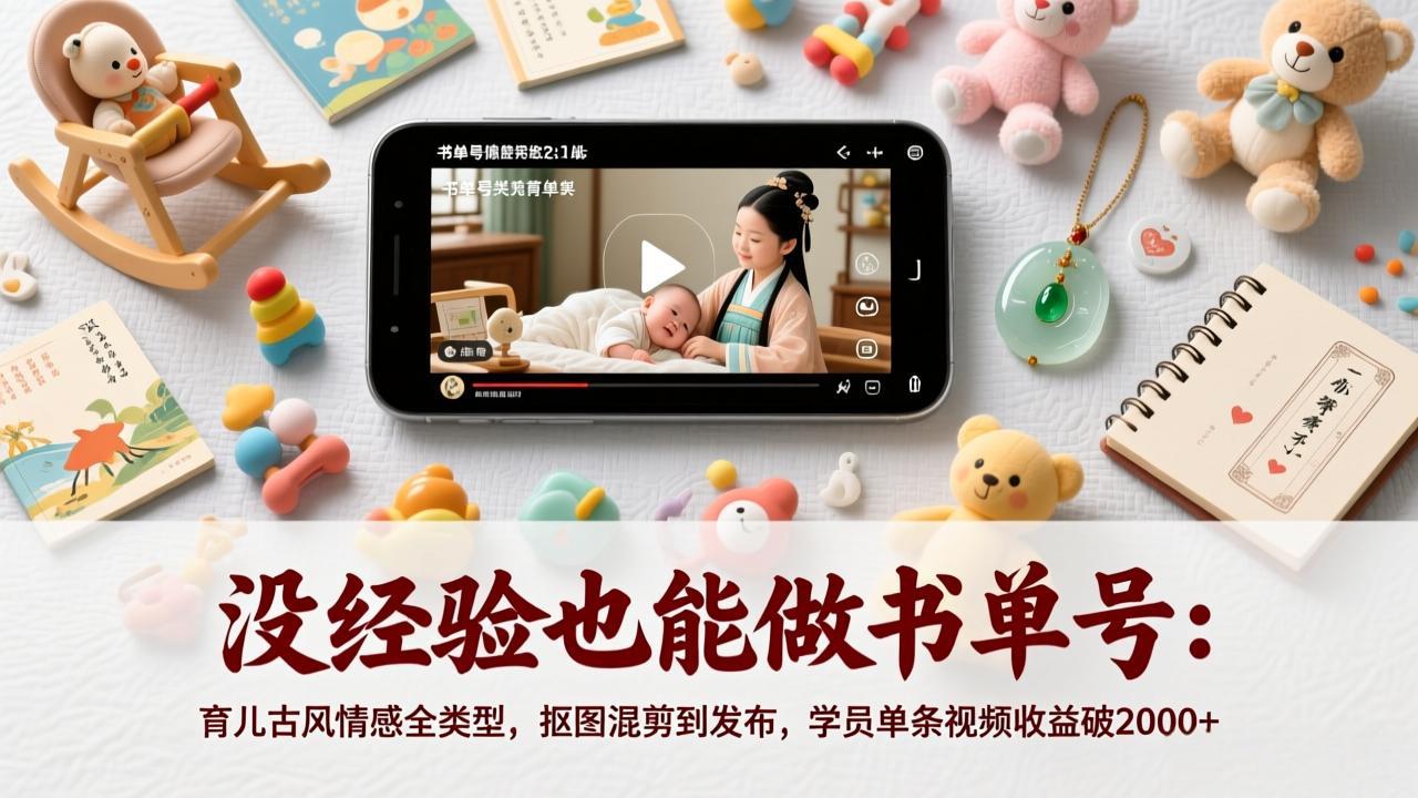 没经验也能做书单号:育儿古风情感全类型,抠图混剪到发布,学员单条视频收益破2000+-桀创项目掘金社