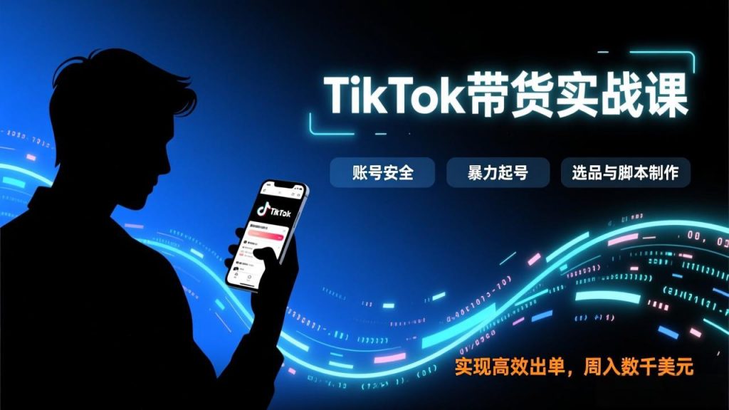 TikTok带货实战课,涵盖账号安全、暴力起号、选品与脚本制作,实现高效出单,周入数千美元-桀创项目掘金社