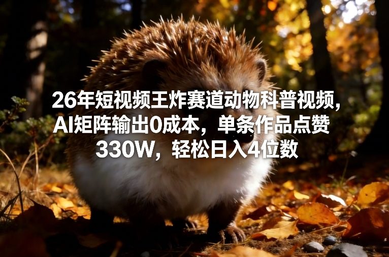 26年短视频王炸赛道动物科普视频，AI矩阵输出0成本，单条作品点赞330W，轻松日入4位数-桀创项目掘金社