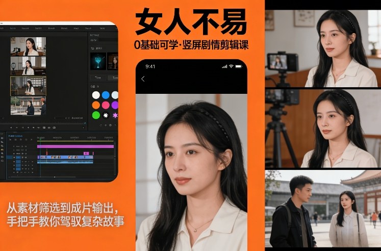 0基础可学！《女人不易》竖屏剧情剪辑课，从素材筛选到成片输出，手把手教你驾驭复杂故事-桀创项目掘金社