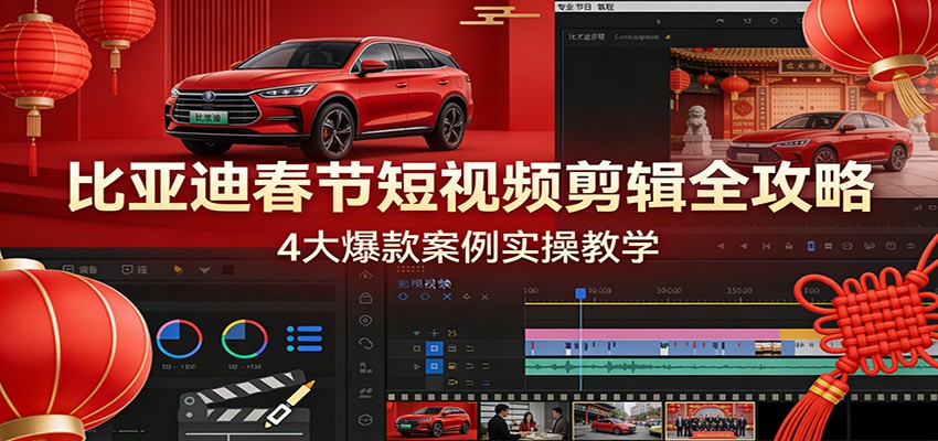 比亚迪春节短视频剪辑全攻略，4大爆款案例实操教学-桀创项目掘金社