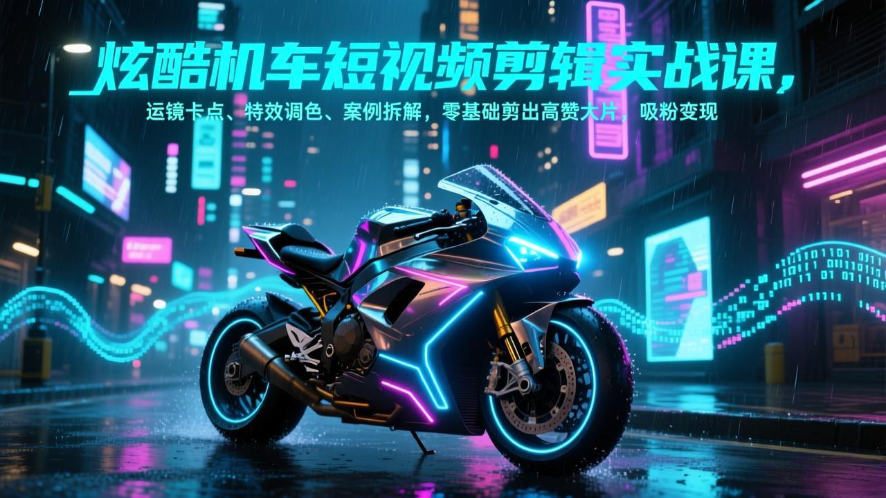 炫酷机车短视频剪辑实战课，运镜卡点、特效调色、案例拆解，零基础剪出高赞大片，吸粉变现-桀创项目掘金社