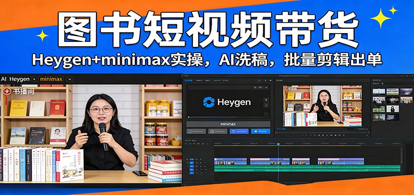 图书短视频带货：Heygen+minimax实操，AI洗稿 ，批量剪辑出单-桀创项目掘金社