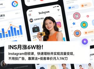 INS月涨6W粉!Instagram创收课,快速增粉并实现流量变现,不用用投广告,靠算法+低客单价月入1W刀-桀创项目掘金社