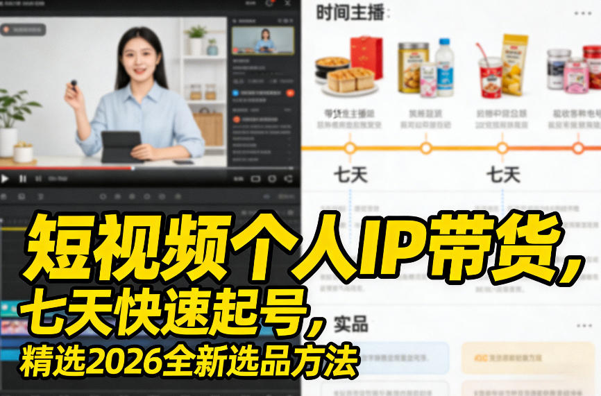短视频个人IP带货，七天快速起号，精选2026全新选品方法-桀创项目掘金社