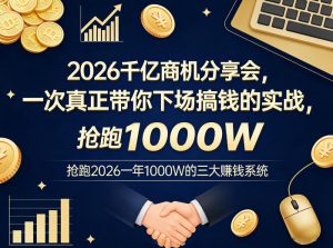 2026千亿商机分享会,一次真正带你下场搞钱的实战,抢跑2026一年1000W的三大賺钱系统-桀创项目掘金社