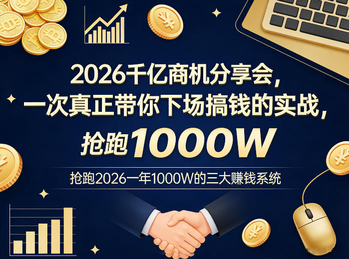 2026千亿商机分享会，一次真正带你下场搞钱的实战，抢跑2026一年1000W的三大賺钱系统-桀创项目掘金社