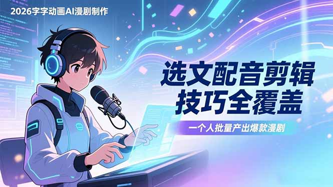 2026字字动画AI漫剧制作-1期，选文配音剪辑技巧全覆盖，一个人就能批量产出爆款漫剧-桀创项目掘金社