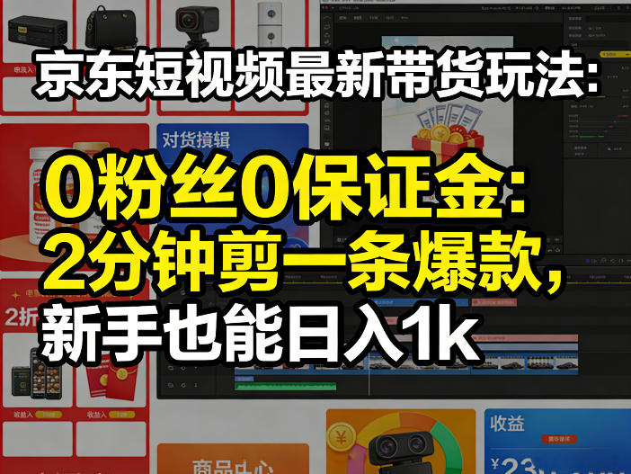 京东短视频最新带货玩法，0粉丝0保证金，2分钟剪一条爆款，新手也能日入1k+【揭秘】-桀创项目掘金社