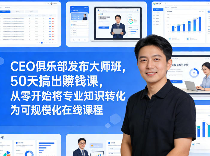 CEO俱乐部发布大师班，50天搞出賺钱课，从零开始将专业知识转化为可规模化在线课程-桀创项目掘金社