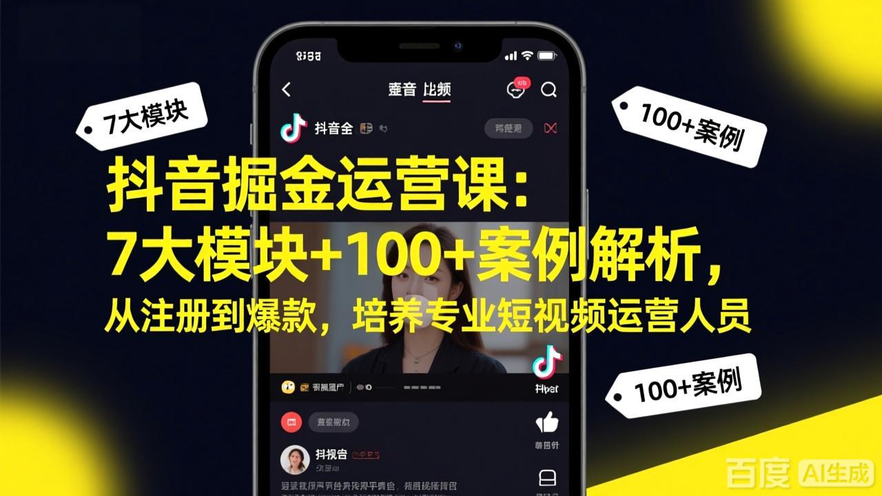抖音掘金运营课:7大模块+100+案例解析,从注册到爆款,培养专业短视频运营人员-桀创项目掘金社