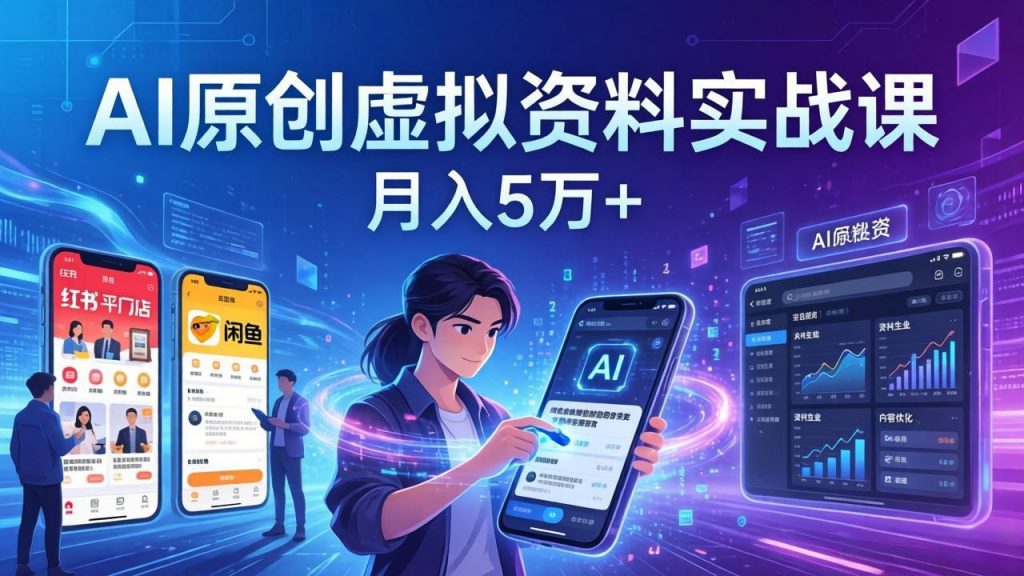 AI原创虚拟资料实战课：2026新机会，小红书闲鱼开店，普通人用AI轻松变现，月入5万+-桀创项目掘金社