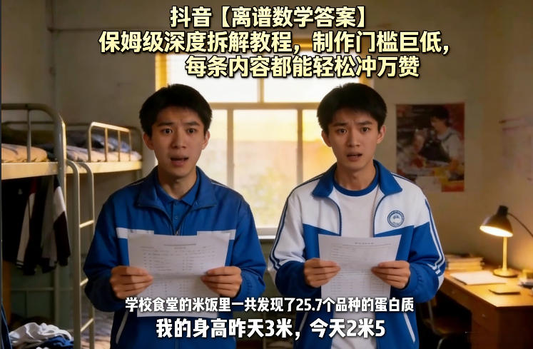 抖音【离谱数学答案】保姆级深度拆解教程，制作门槛巨低，每条内容都能轻松冲万赞，附详细步骤-桀创项目掘金社