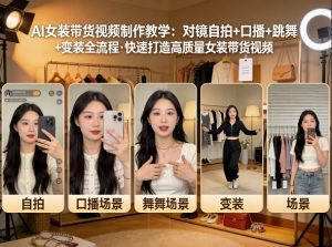 AI女装带货视频制作教学，对镜自拍、口播、跳舞、变装全流程，快速打造高质量女装带货视频-桀创项目掘金社