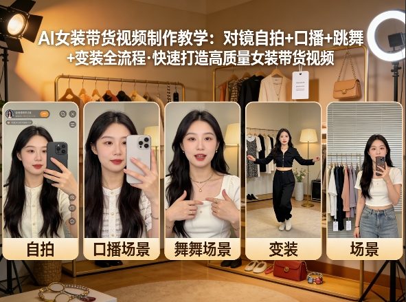 AI女装带货视频制作教学，对镜自拍、口播、跳舞、变装全流程，快速打造高质量女装带货视频-桀创项目掘金社